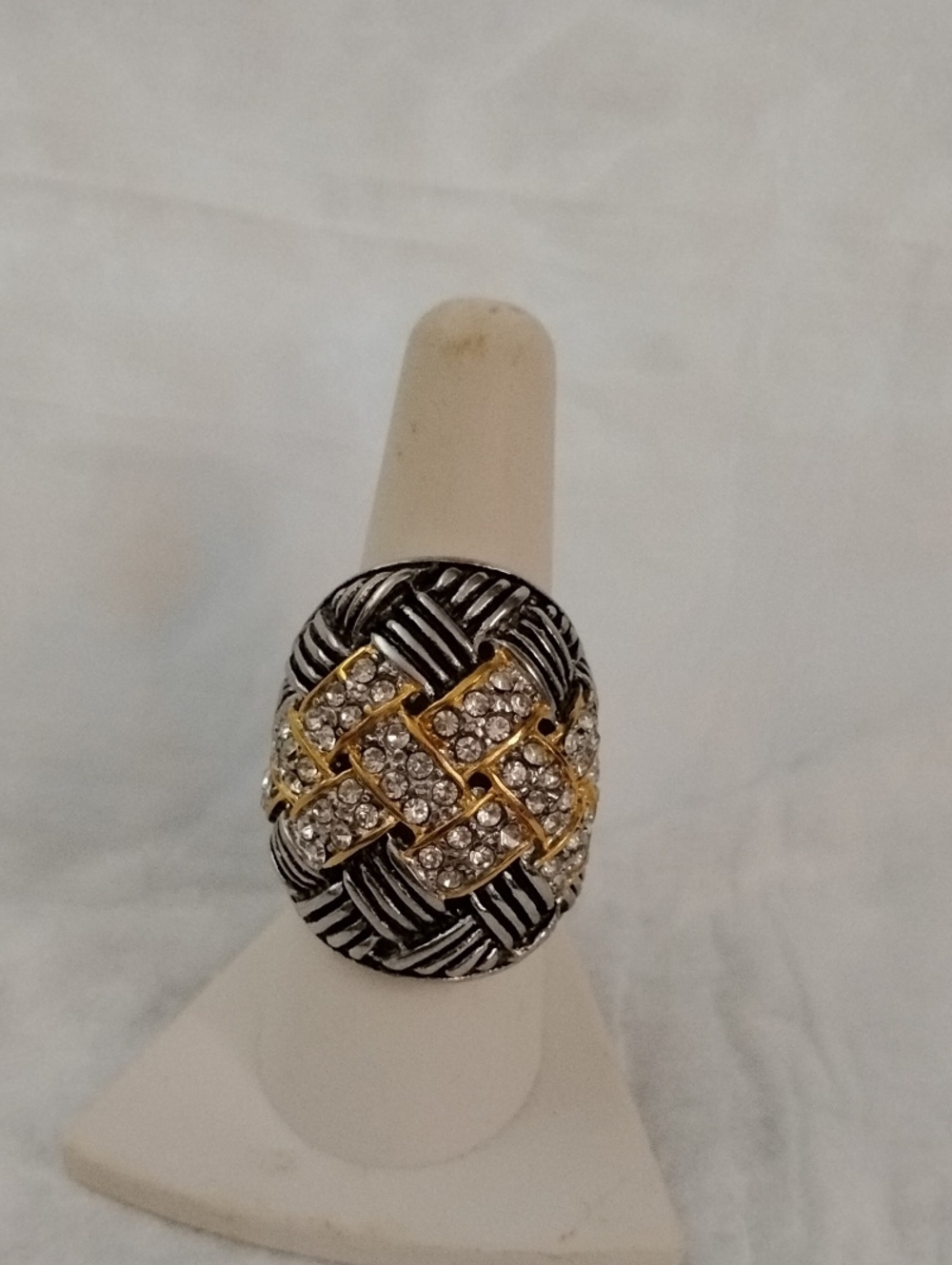 Emma Skye Gold & Silver Pavé Woven Statement Ring Size 8
